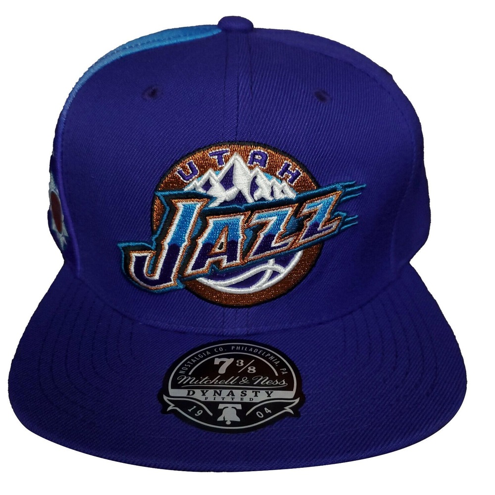 Utah Jazz Mitchell & Ness NBA Fitted 7 3/8 Flatbill Hat Cap 3D Logo Purple NWT